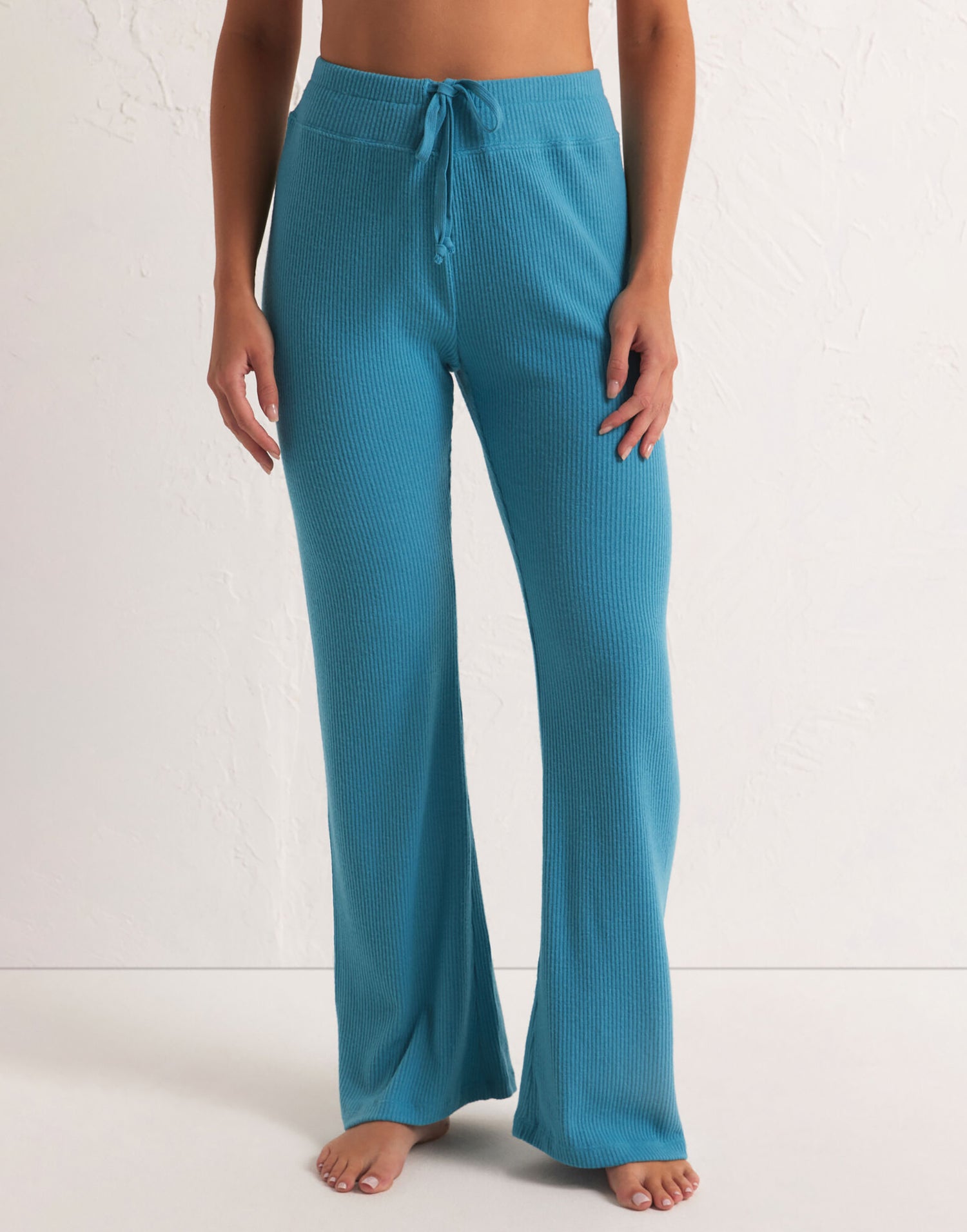 Beach Walk Rib Flare Lounge Pant by Z Supply in Bermuda Blue - Front View