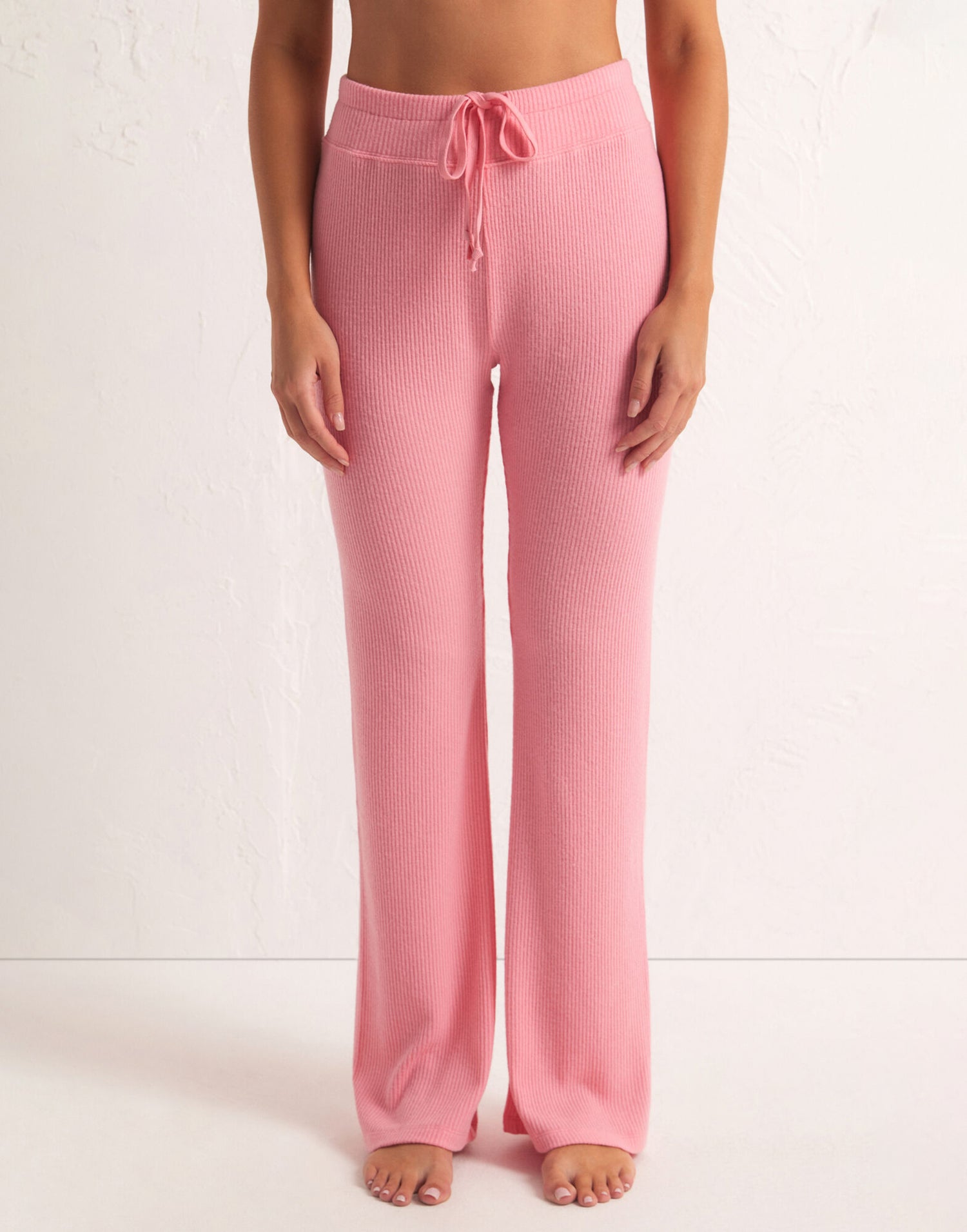 Beach Walk Rib Flare Lounge Pant by Z Supply in Cabana Pink - Front View