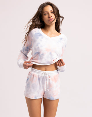 Yummy Tie Dye Lounge Short by Z Supply in Cloud Dancer - Front View