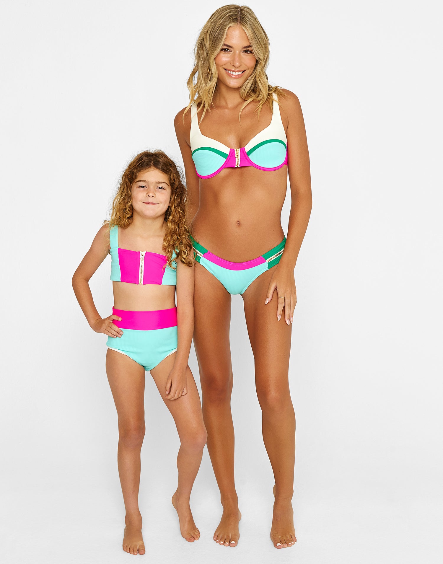 Della Kids Swim Set in Aqua/Pink/Green - Alternate Front View