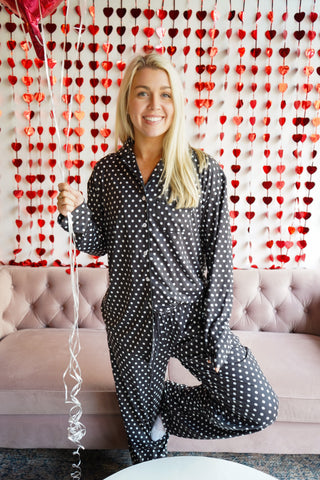 Black Polka Dot - Long Pajama Set by KenzKustomz