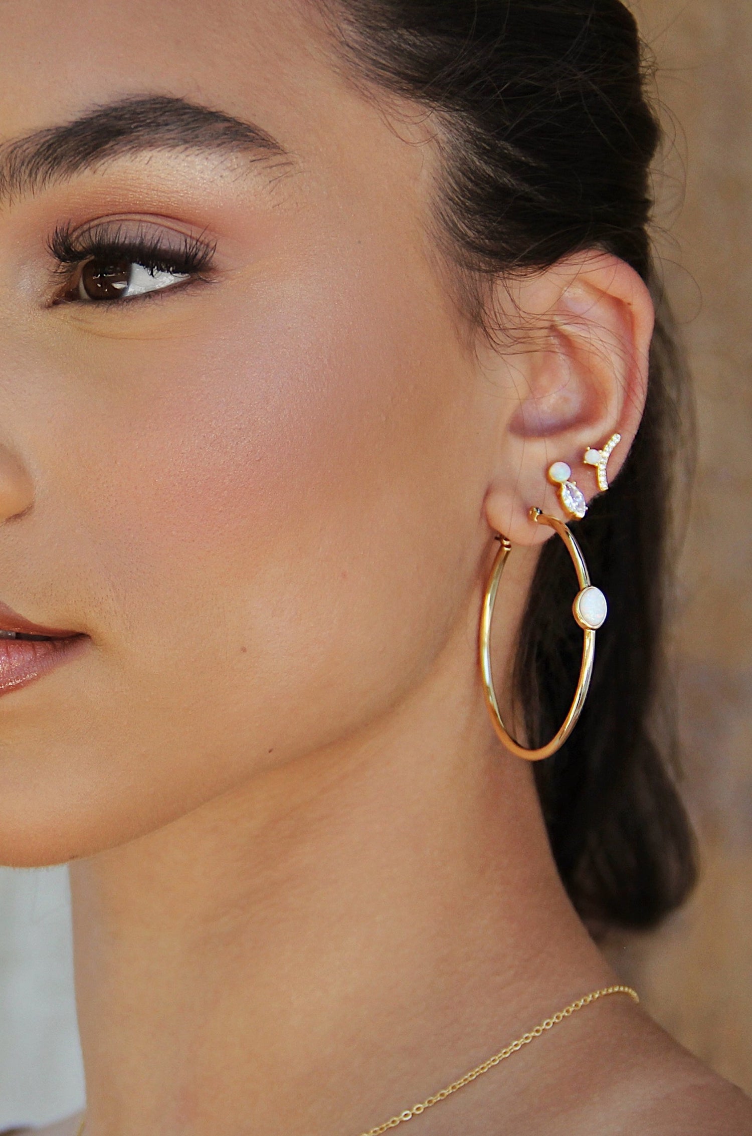 A Drop of Opal Hoop 18k Gold Plated Earrings