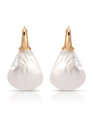 Pair of pearl earrings with gold tops on a white background
