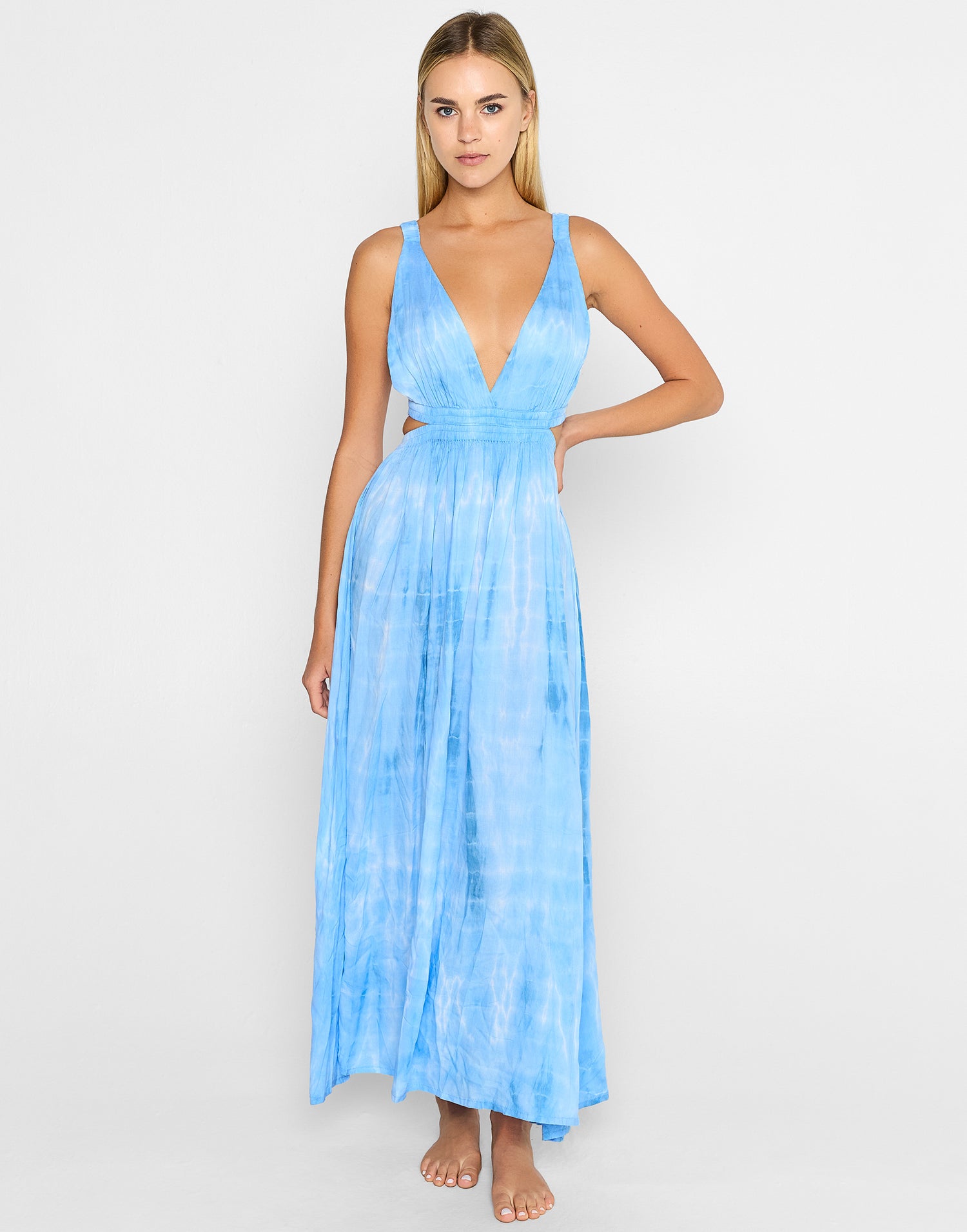 Hope Maxi Dress by Tiare Hawaii i Sky Grey Tie Dye - Front View