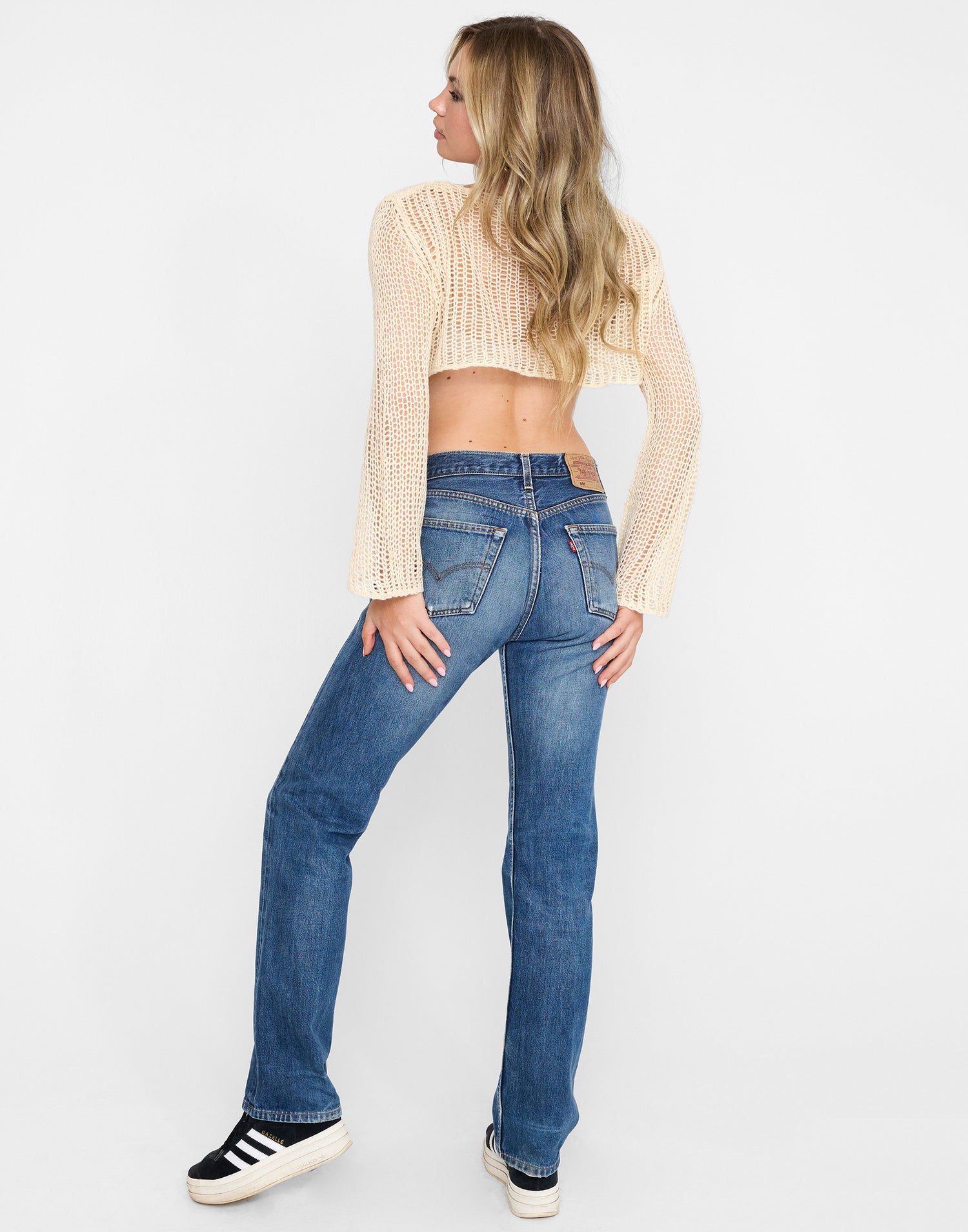 Kennedy Crochet Cropped Sweater by Summer Haus in Ivory - Back View
