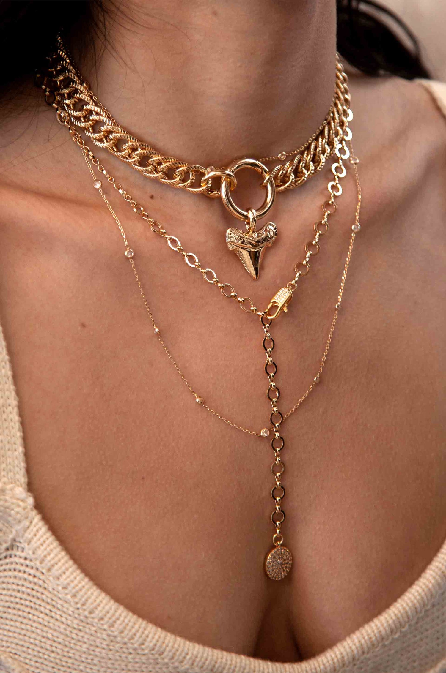 Circle Chain Adjustable 18k Gold Plated Lariat Necklace