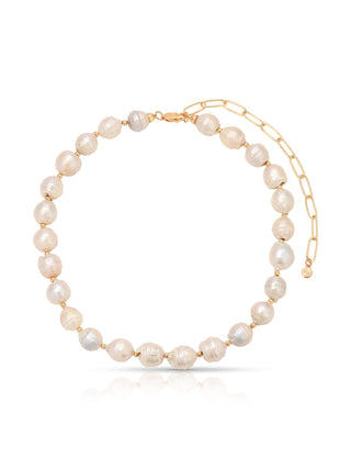 Pearl necklace with gold chain on a white background