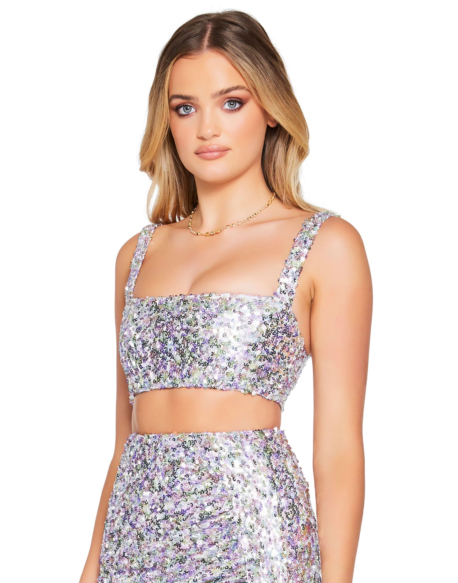 Luma Sequins Crop Top by Nookie in Pastel - Angled View
