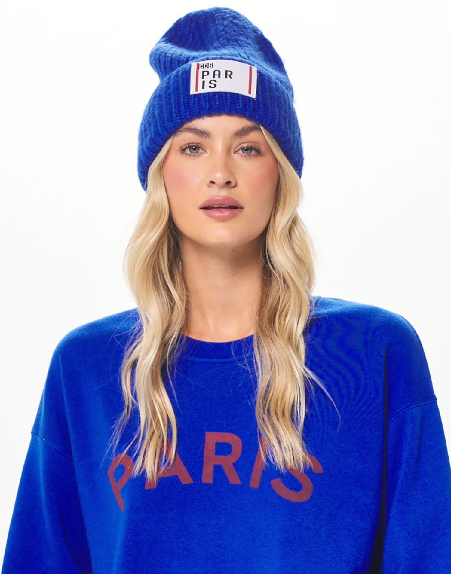 Paris Boarding Pass Beanie by Vintage Havana in Royal Blue - Front View