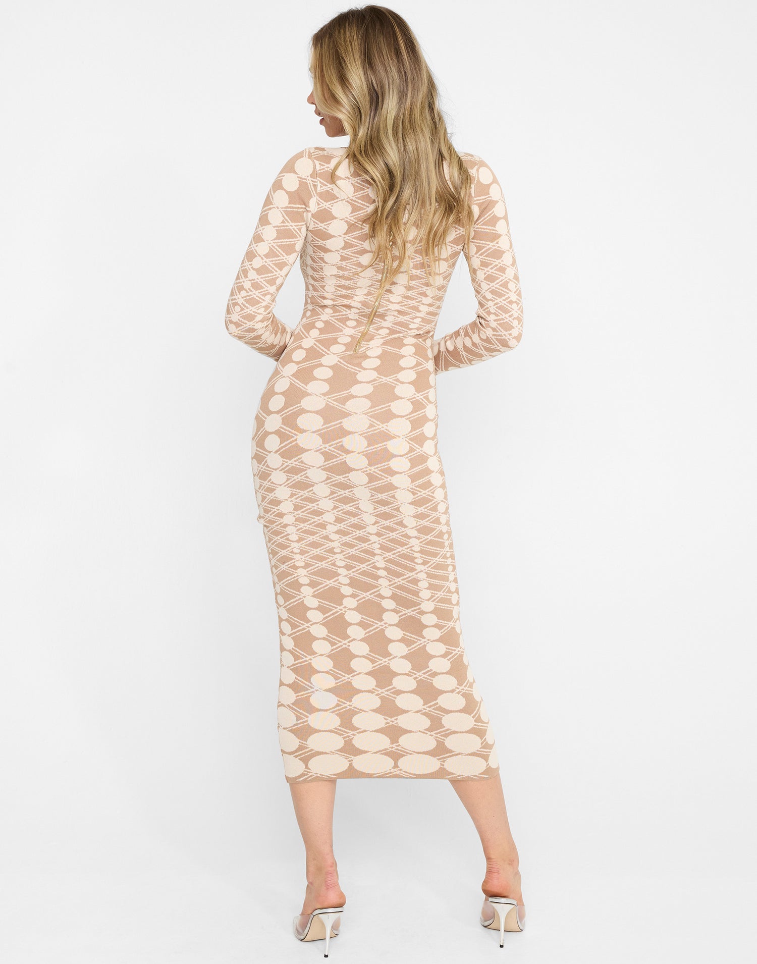 Quincy Midi Dress by Summer Haus in Mocha/Cream - Back View