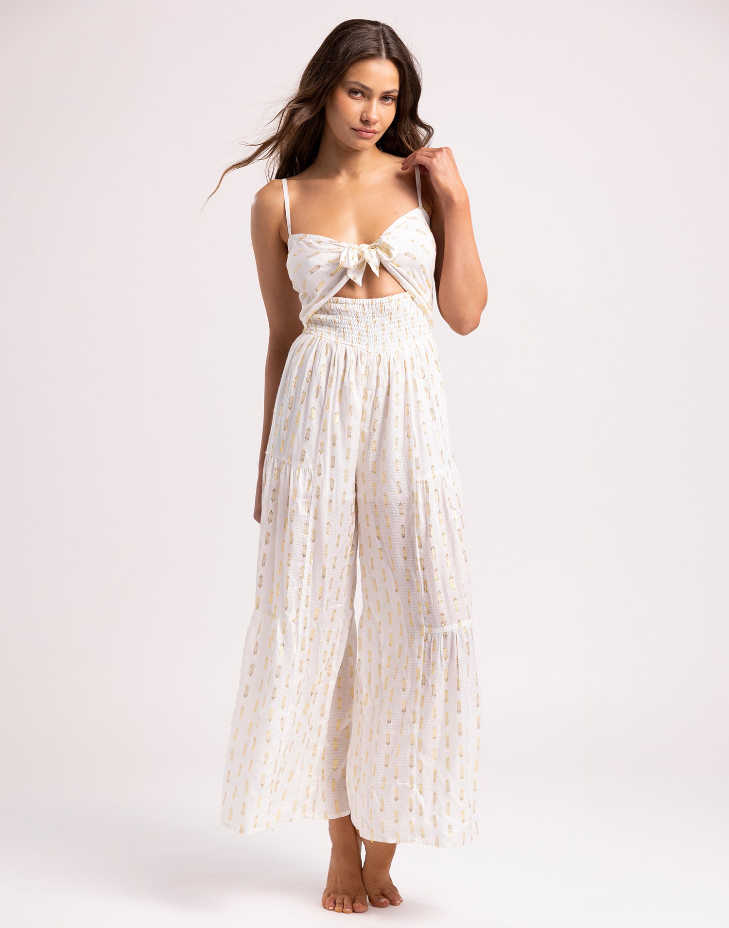 Ray Jumpsuit in White - Front View