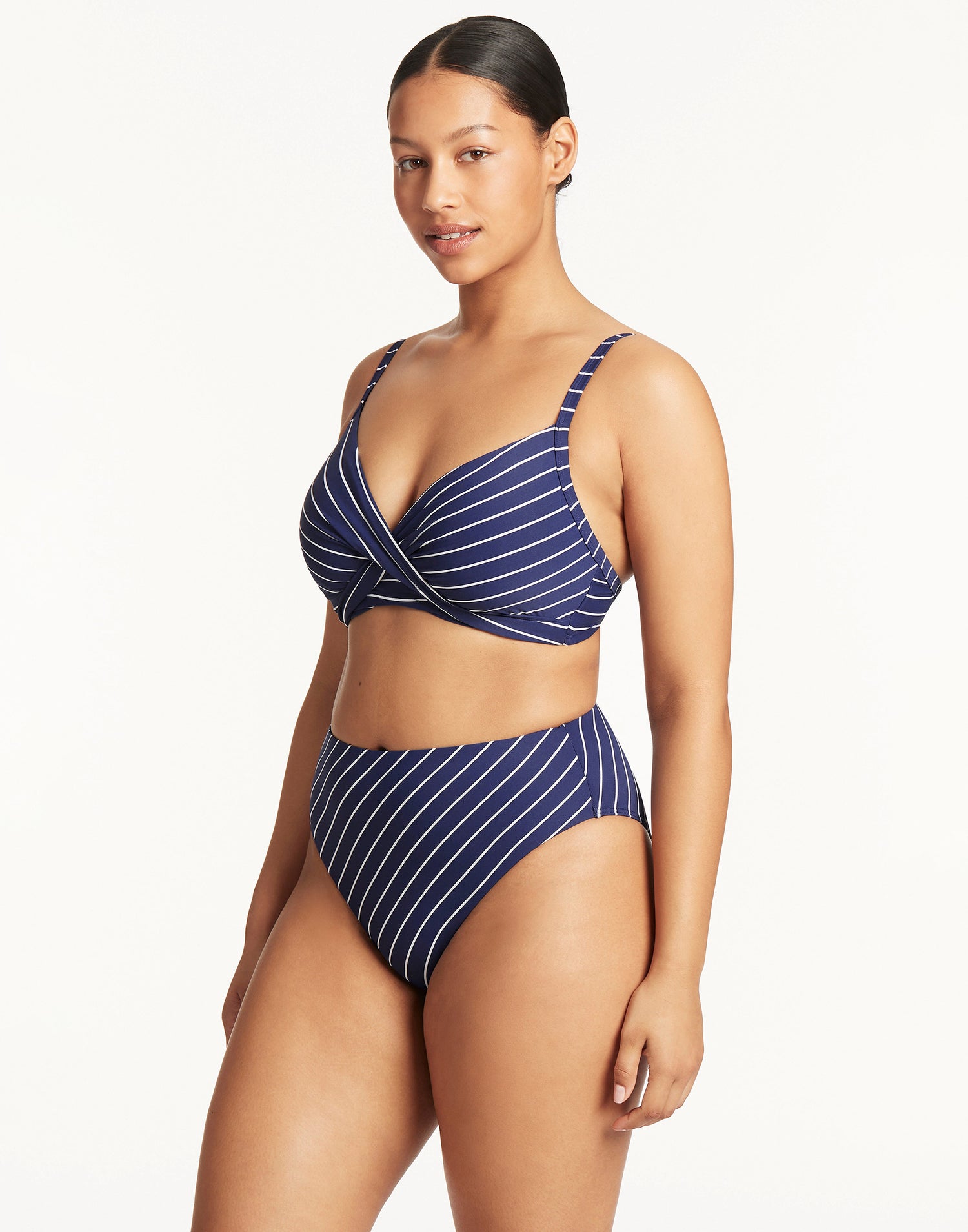 Shoreline Retro High Waist Bottom by Sea Level in Navy - Angled View