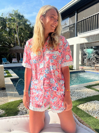Pink Beach - Short Sleeve Pajama Set by KenzKustomz