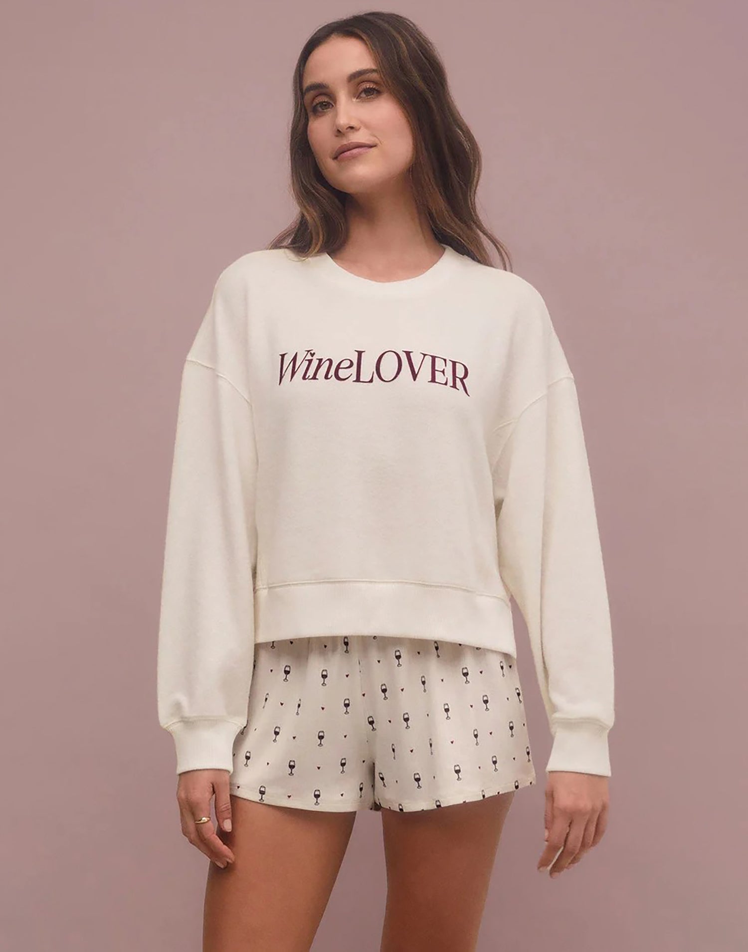 Wine Lover Long Sleeve Top by Z Supply in Bone - Front View