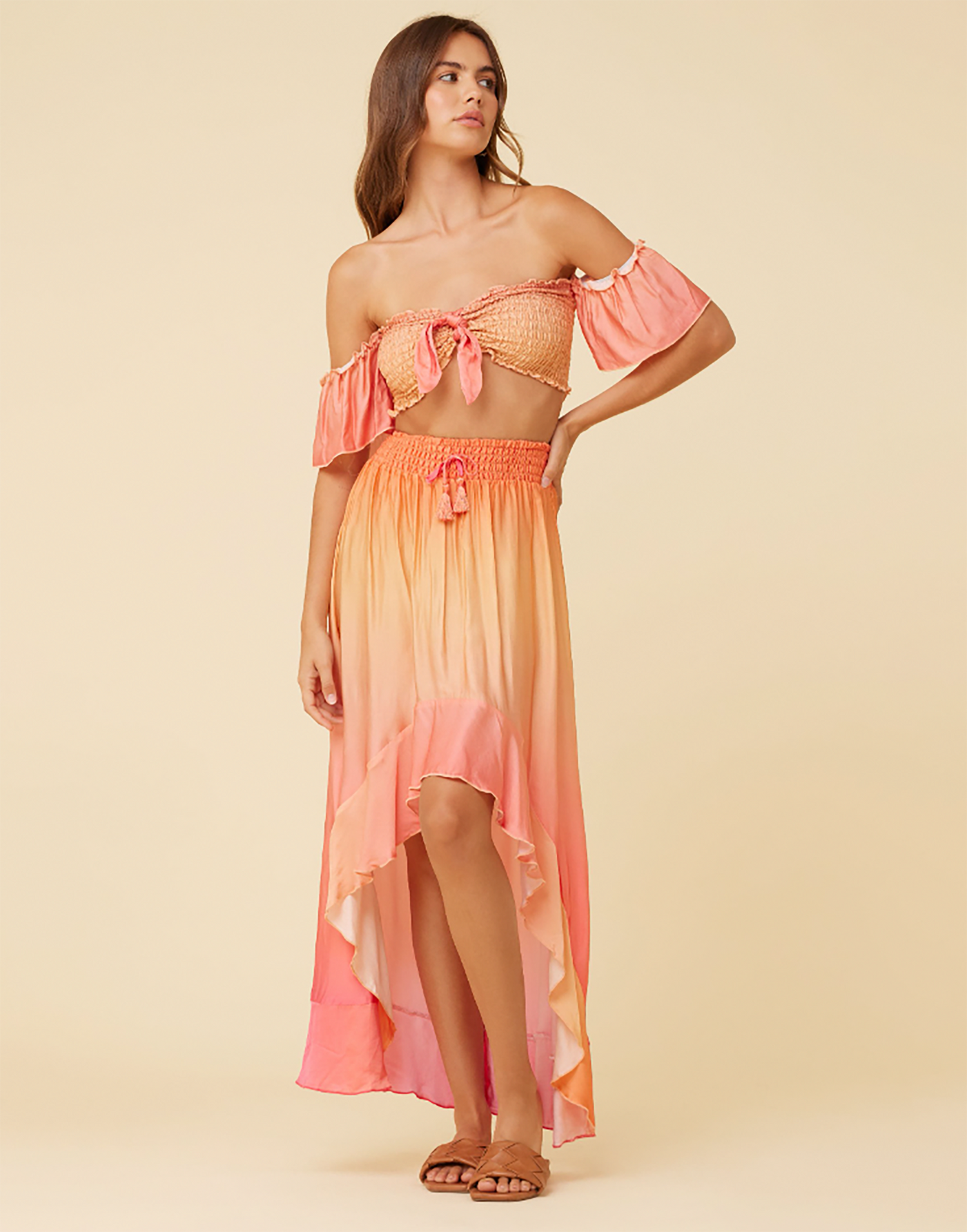 Dip Dye Tie Front Top by Surf Gypsy in Sunset Ombre - Front View