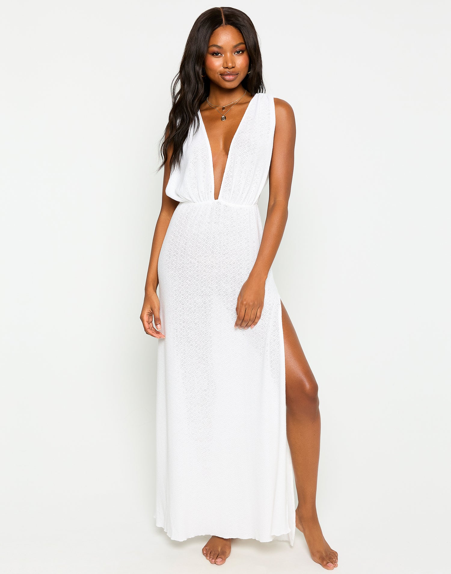 Annika Beach Cover Up Maxi Dress in White - Alternate Front View