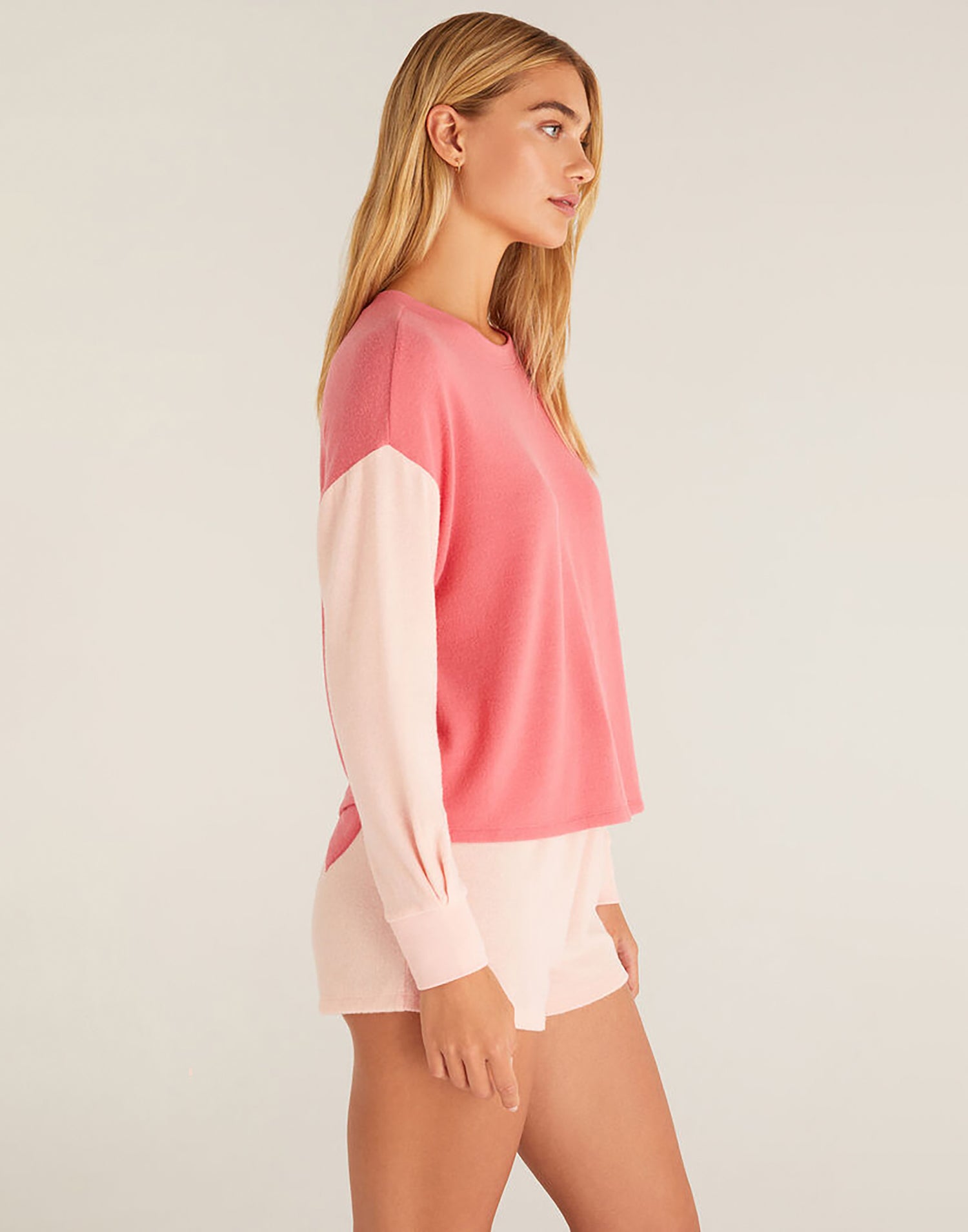 Color Block Long Sleeve Top by Z Supply in Pink Cherry - Side View