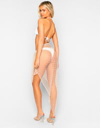 Sin City Sheer Bikini Cover Up Pareo Sarong in Nude with Pearl & Rhinestone Trims - Alternate Back View