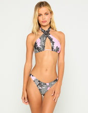 Lex Cross Halter Bikini Top in Pink Splash Snake - Front View