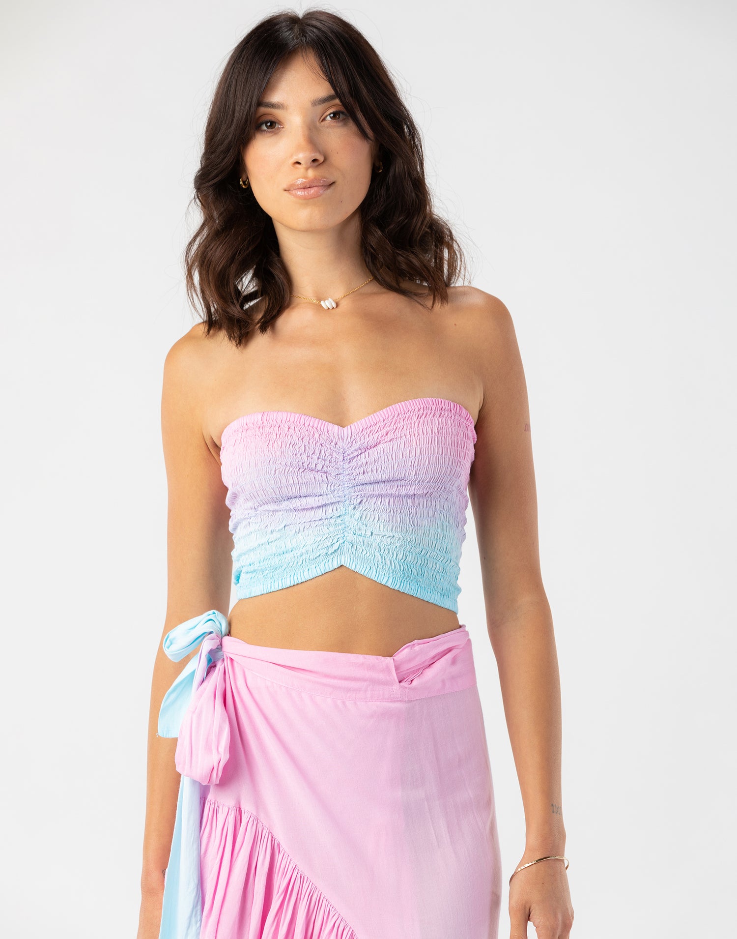 Hollie Crop Top by Tiare Hawaii in Pink Aqua Ombre - Front View