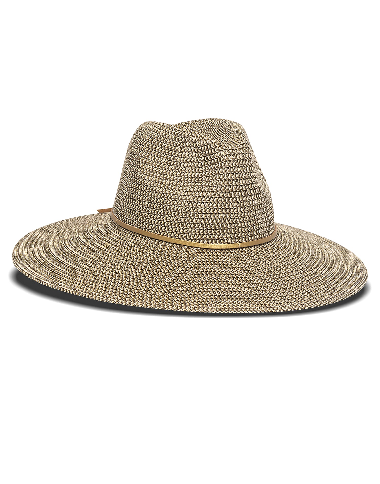 Nikki Beach's Harper Fedora in Gold with Leather Trim - product view