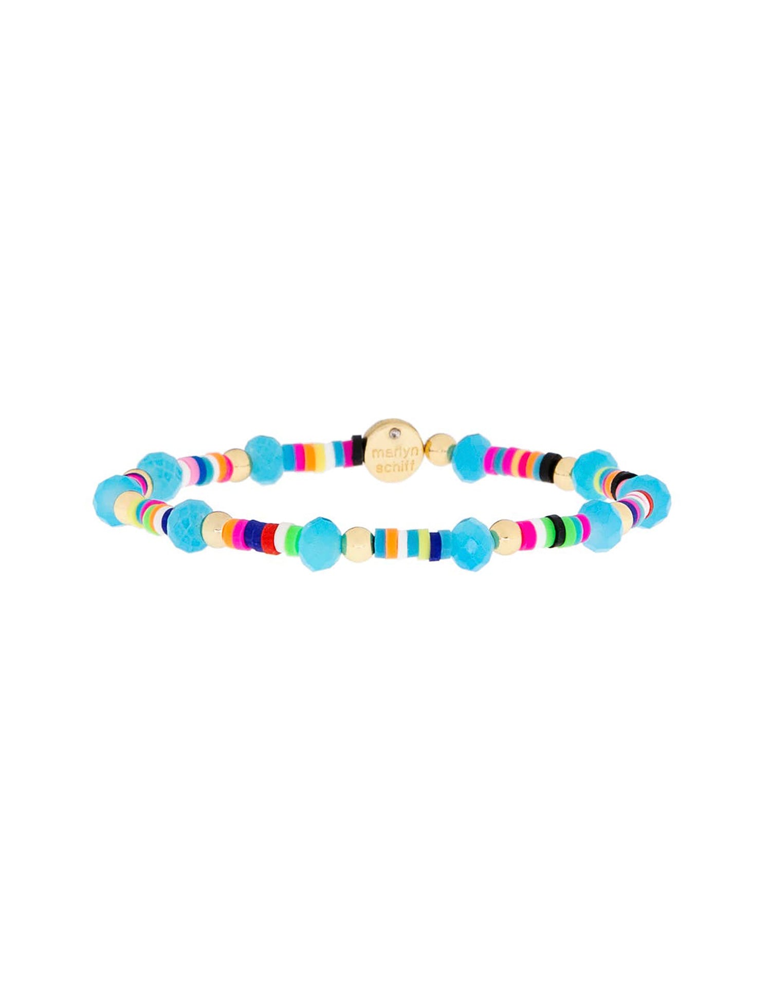 Heishi Crystal Bead Stretch Bracelet by Marlyn Schiff in Gold/Turquoise - Product View