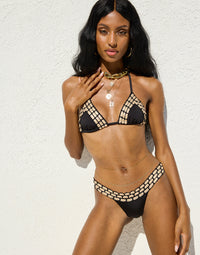 Kira Triangle Bikini Top in Black with Crochet and Gold Binding - Alternate Front View / Resort 2022 Campaign