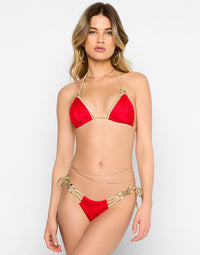 Madagascar Glam Triangle Bikini Top in Red with Gold Hardware - Front View