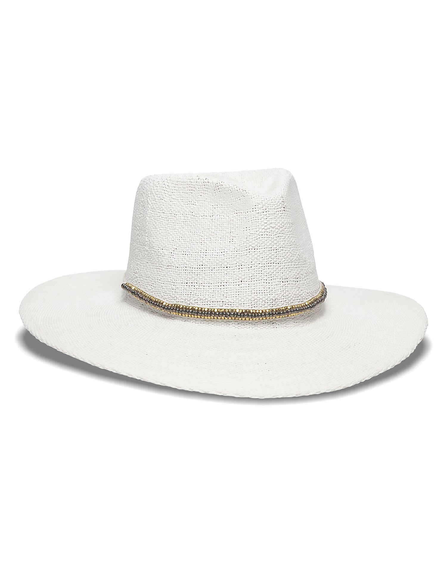 Nikki Beach's Monte Carlo Rancher Hat in White with Metal Beaded Trim - product view