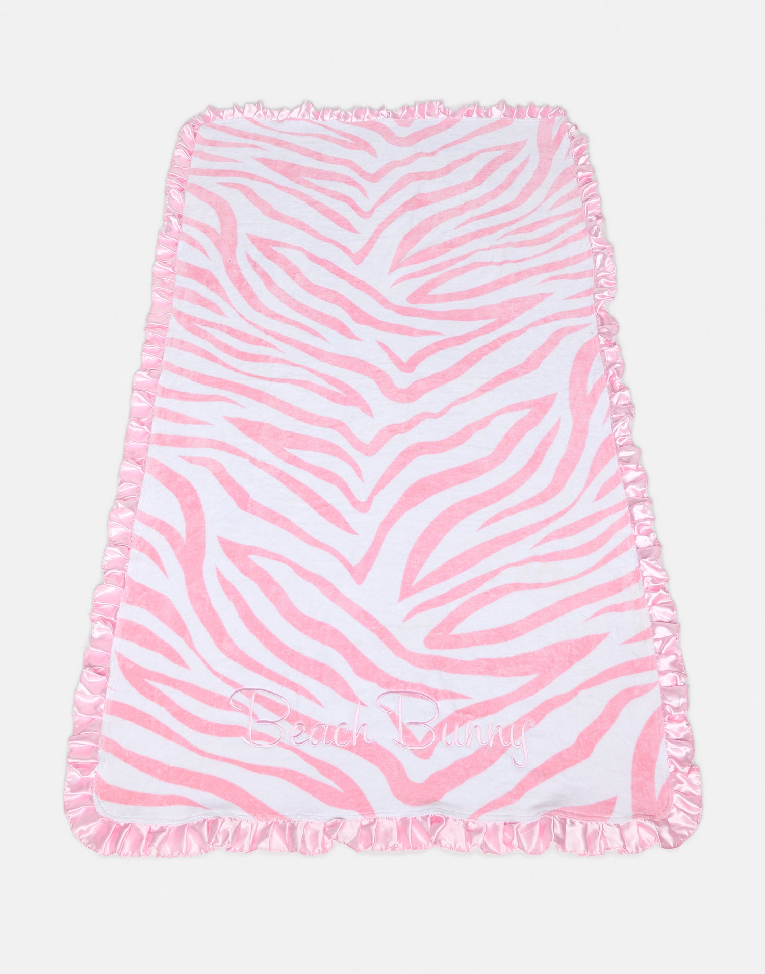 Beach Bunny Towel in Pink White Tiger with Pink Ruffle - Product View