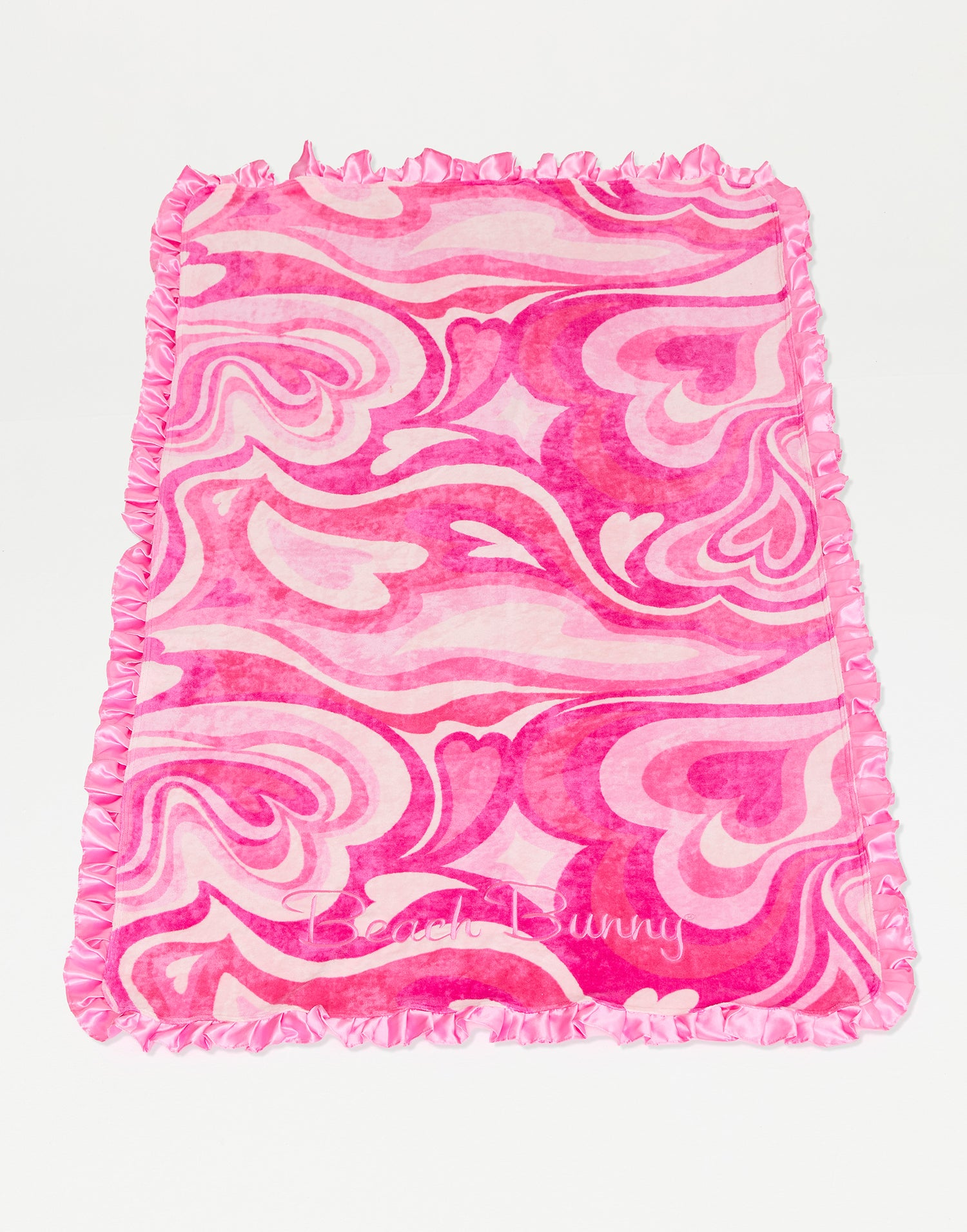 Pink Multi Beach Towel with Pink Ruffle Trim - Product View