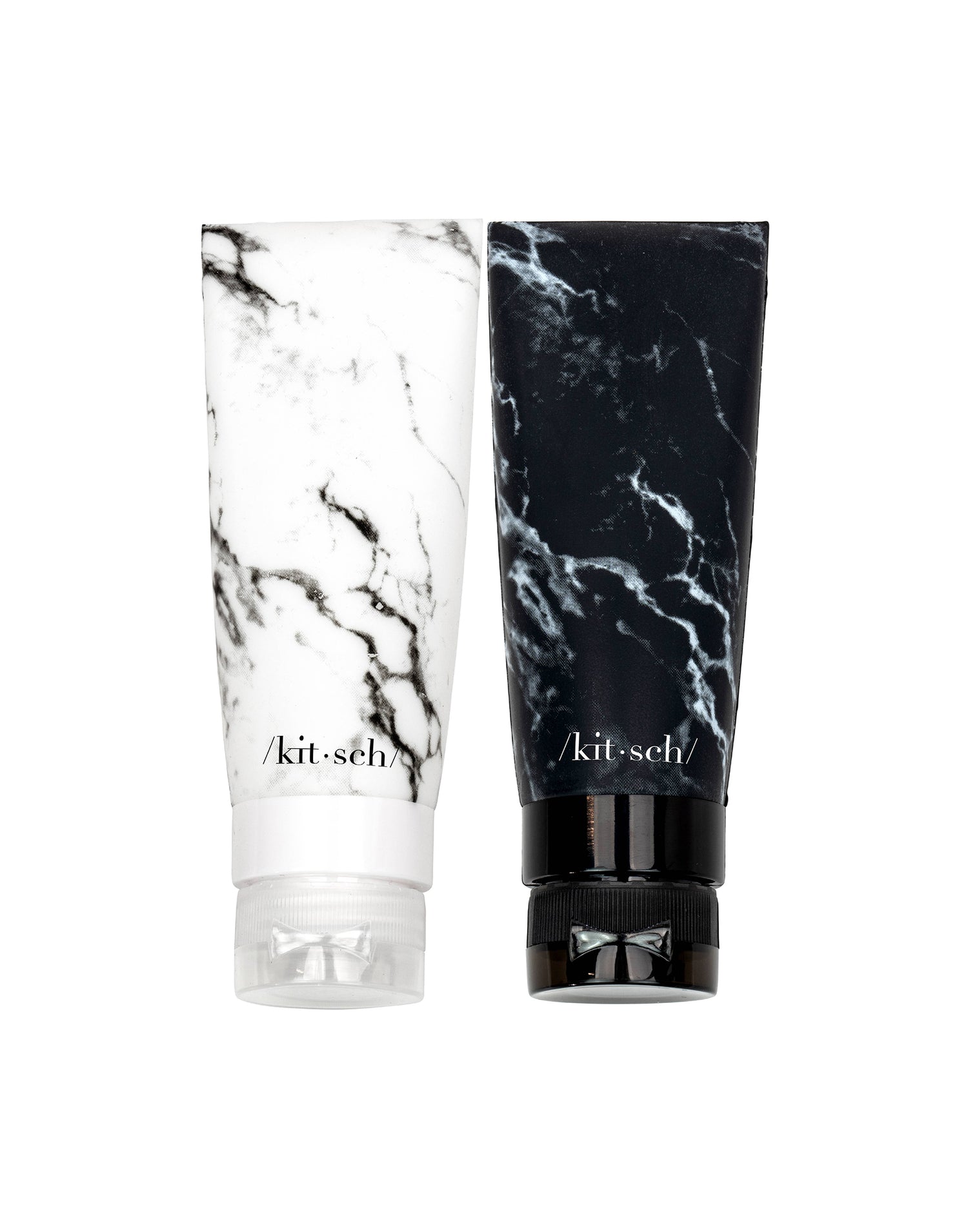 Kitsch's Refillable Silicone Bottle 2PC Set in Black/White Marble - Product View