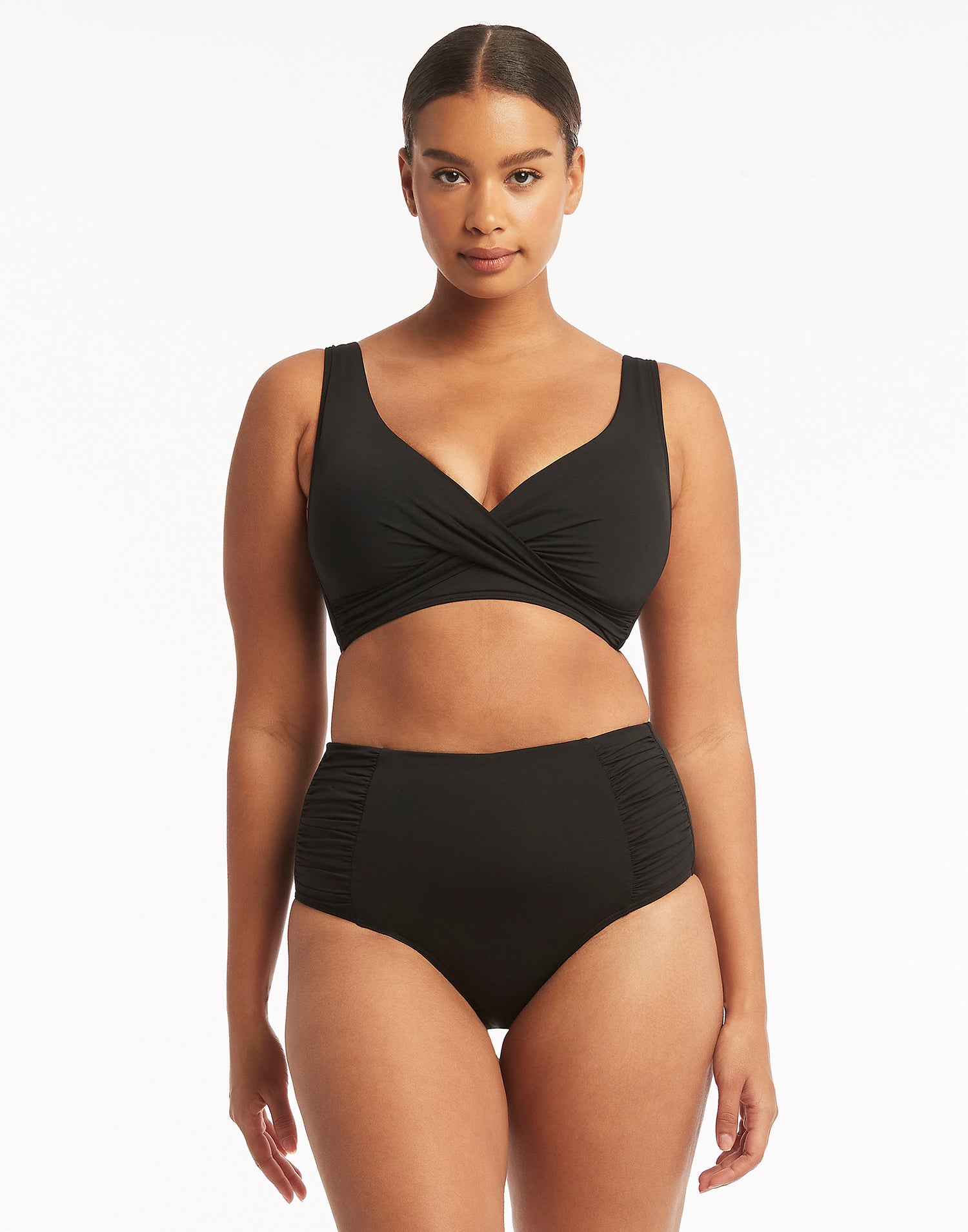 Essentials Multifit Halter Top by Sea Level in Black - Front View