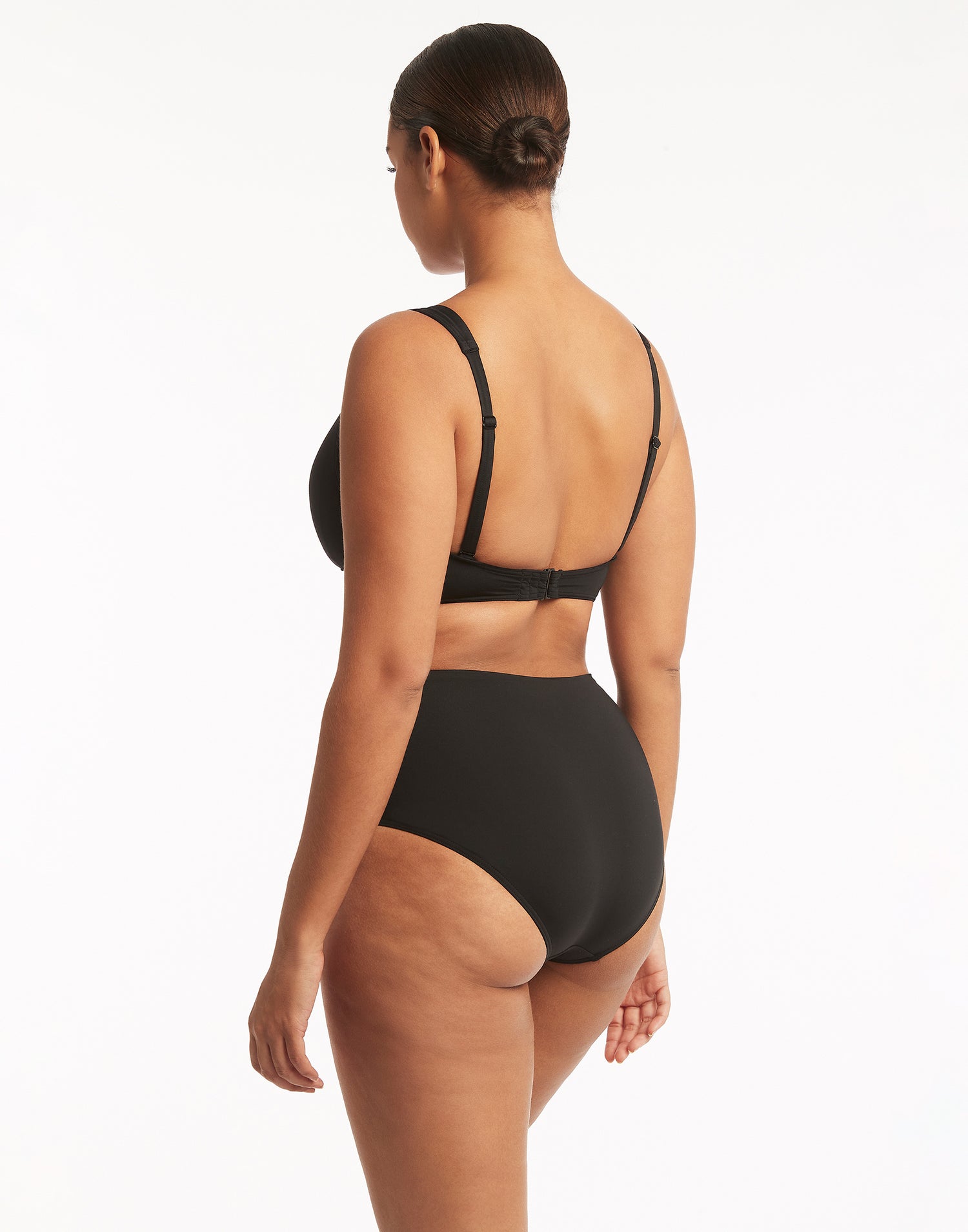 Essentials Gathered Side High Waist Bottom by Sea Level in Black - Back View