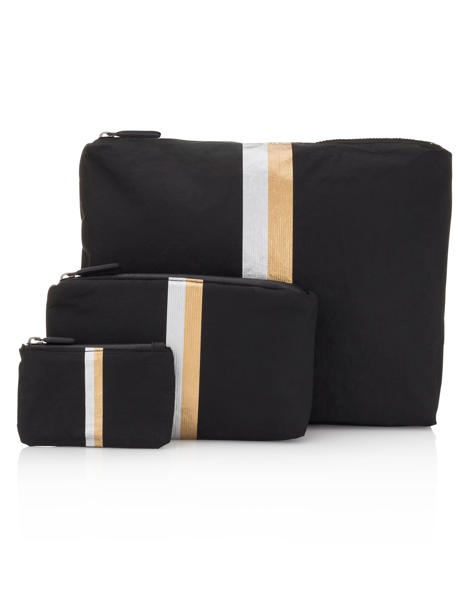 Hi Love's Stripe Set of Three Travel Pack in Black - Product View