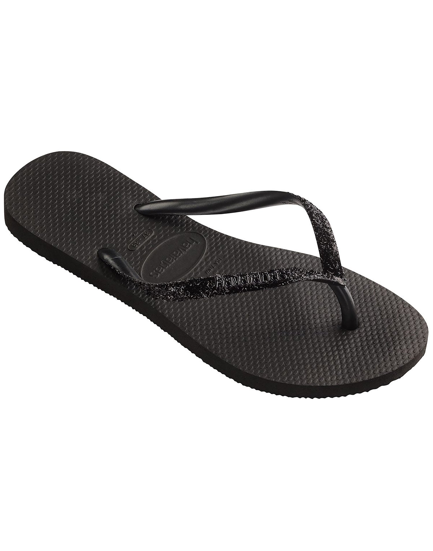 Slim Glitter II Sandal by Havaianas in Black - Angled View