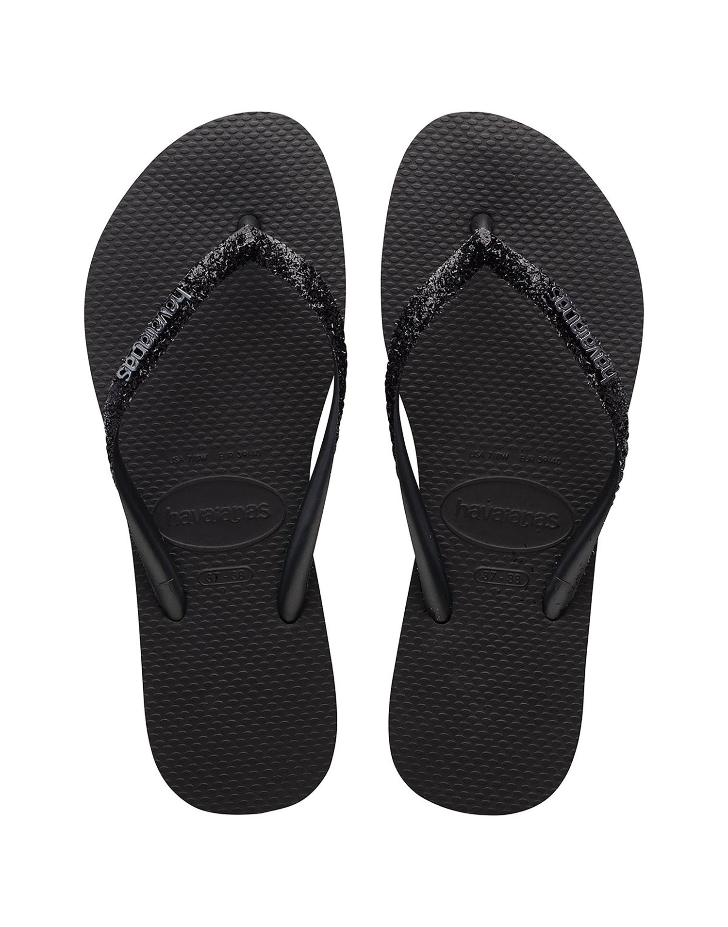 Slim Glitter II Sandal by Havaianas in Black - Front View