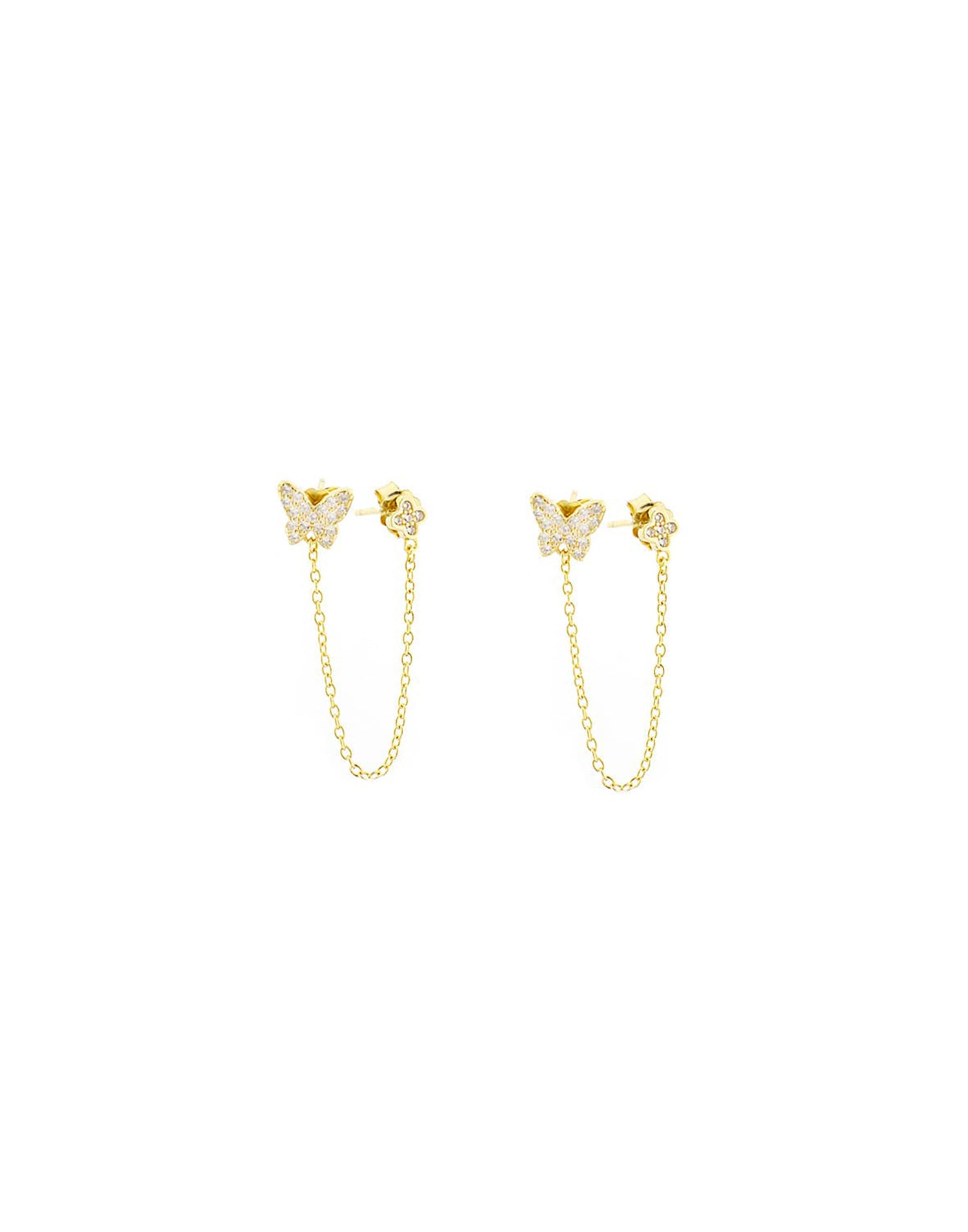 Sterling Double Hole Butterfly Chain Earring by Marlyn Schiff in Gold - Product View