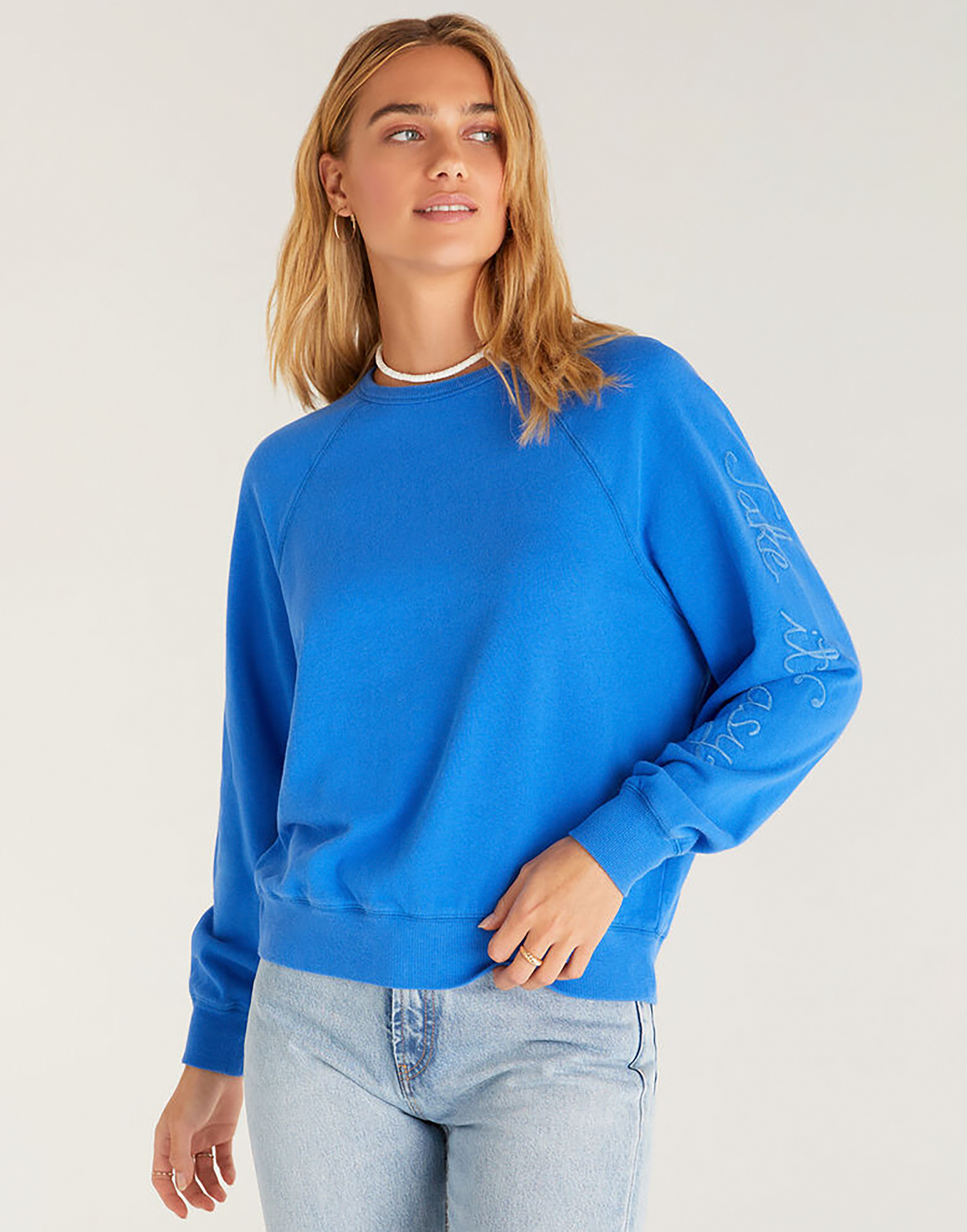 Vintage Statement Sweatshirt by Z Supply in Bright Blue - Front View