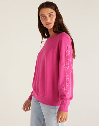 Vintage Statement Sweatshirt by Z Supply in Fiesta Fuchsia - Alternate Angled View