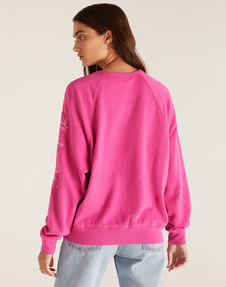 Vintage Statement Sweatshirt by Z Supply in Fiesta Fuchsia - Back View