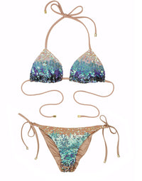 Ariel Triangle Bikini Top in Blue Ombre Sequins - Product View 