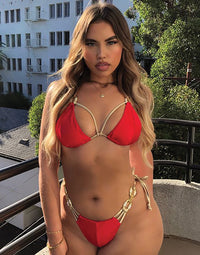 Madagascar Glam Triangle Bikini Top in Red with Gold Hardware - Alternate Front View